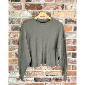 Abercrombie Green Cotton Waffle Knit A&F Essentials Long Sleeve Shirt Top